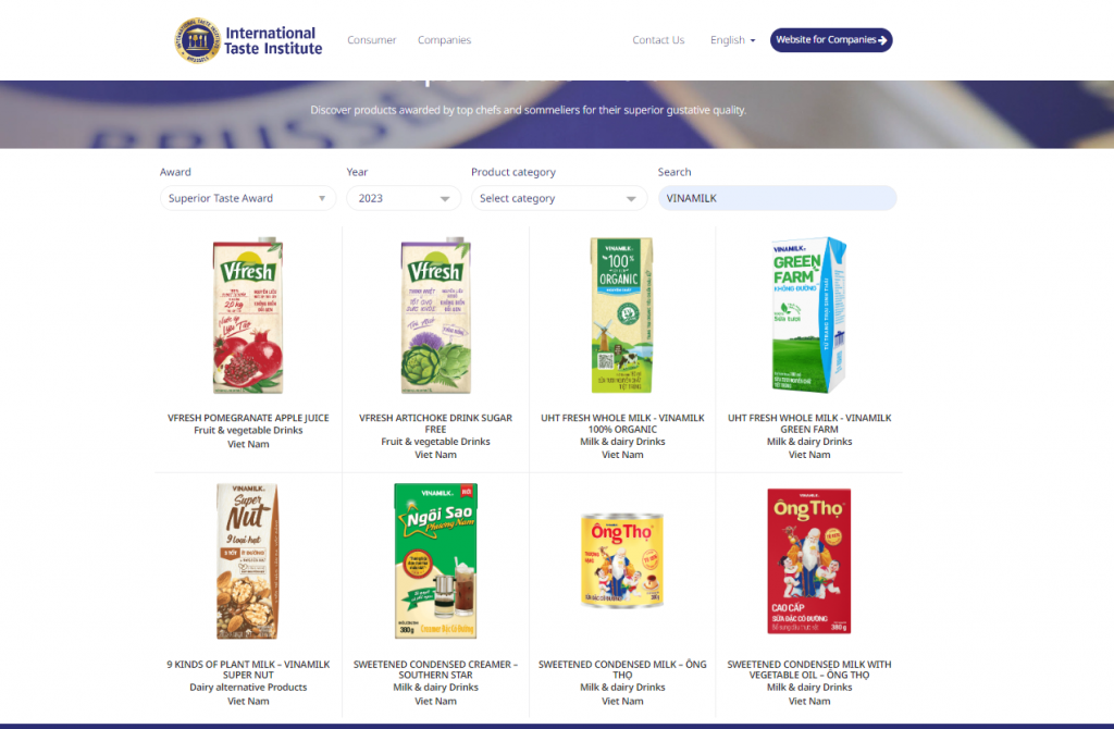 Vinamilk đạt giải cao nhất về vị ngon tại giải thưởng Superior Taste Award
