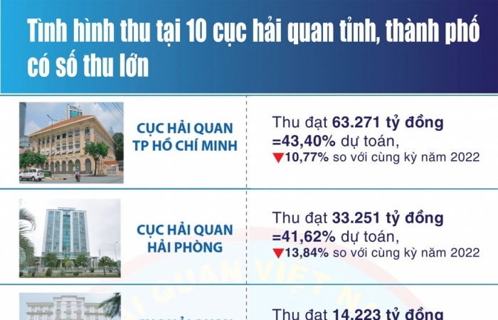 Infographics: Tình hình thu ngân sách tại 10 cục hải quan tỉnh, thành phố có số thu lớn