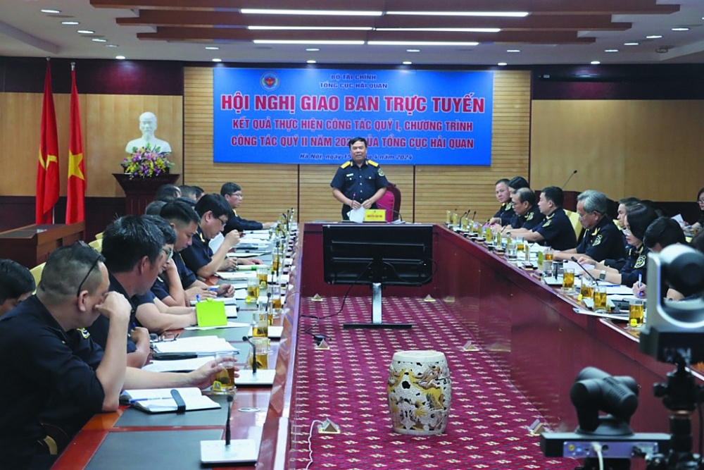 Toàn cảnh Hội nghị tại điểm cầu trụ sở Tổng cục Hải quan. 	Ảnh: T.Bình