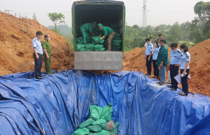 Tiêu hủy gần 7 tấn chân gà đông lạnh không rõ nguồn gốc, xuất xứ