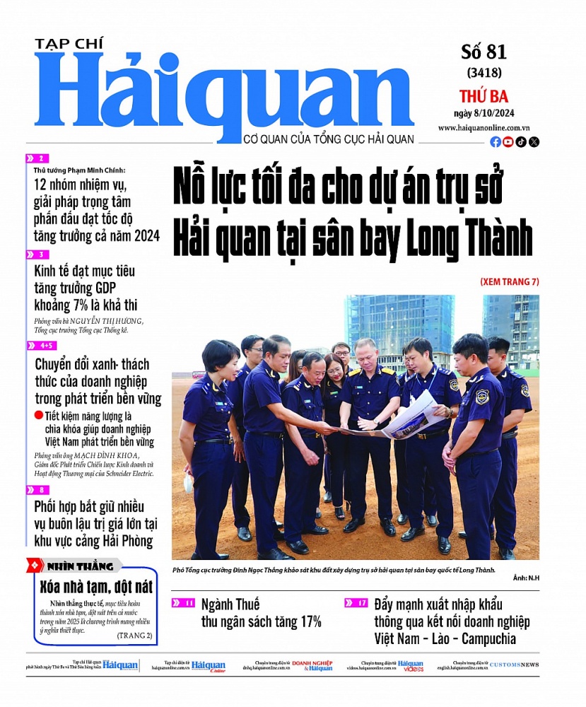 Những thông tin hấp dẫn trên Tạp chí Hải quan số 81 phát hành ngày 8/10/2024 Những thông tin hấp dẫn trên Tạp chí Hải quan số 81 phát hành ngày 8/10/2024