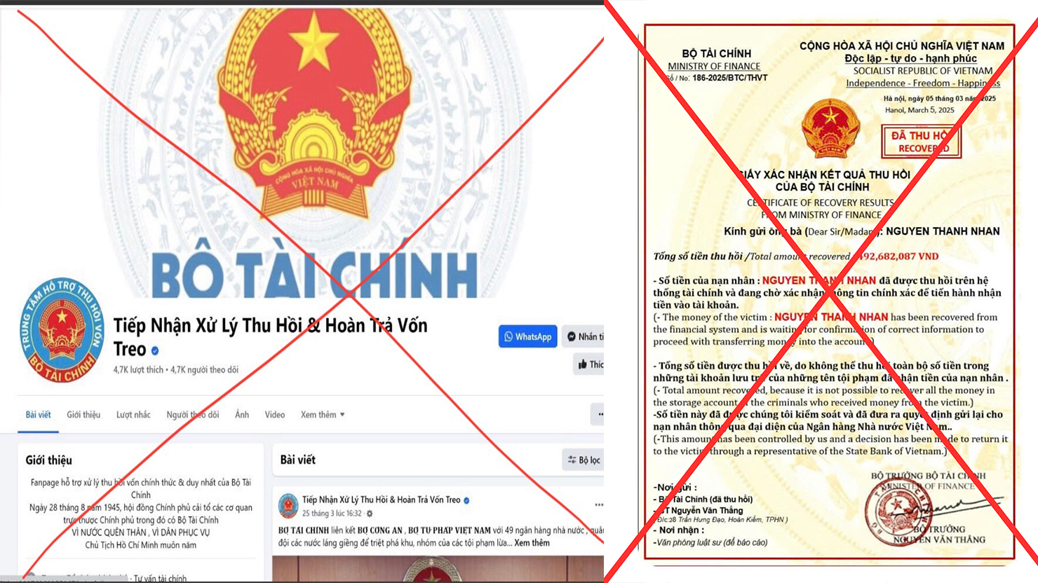 Các đối tượng giả mạo Fanpage,Văn bản của Bộ Tài chính