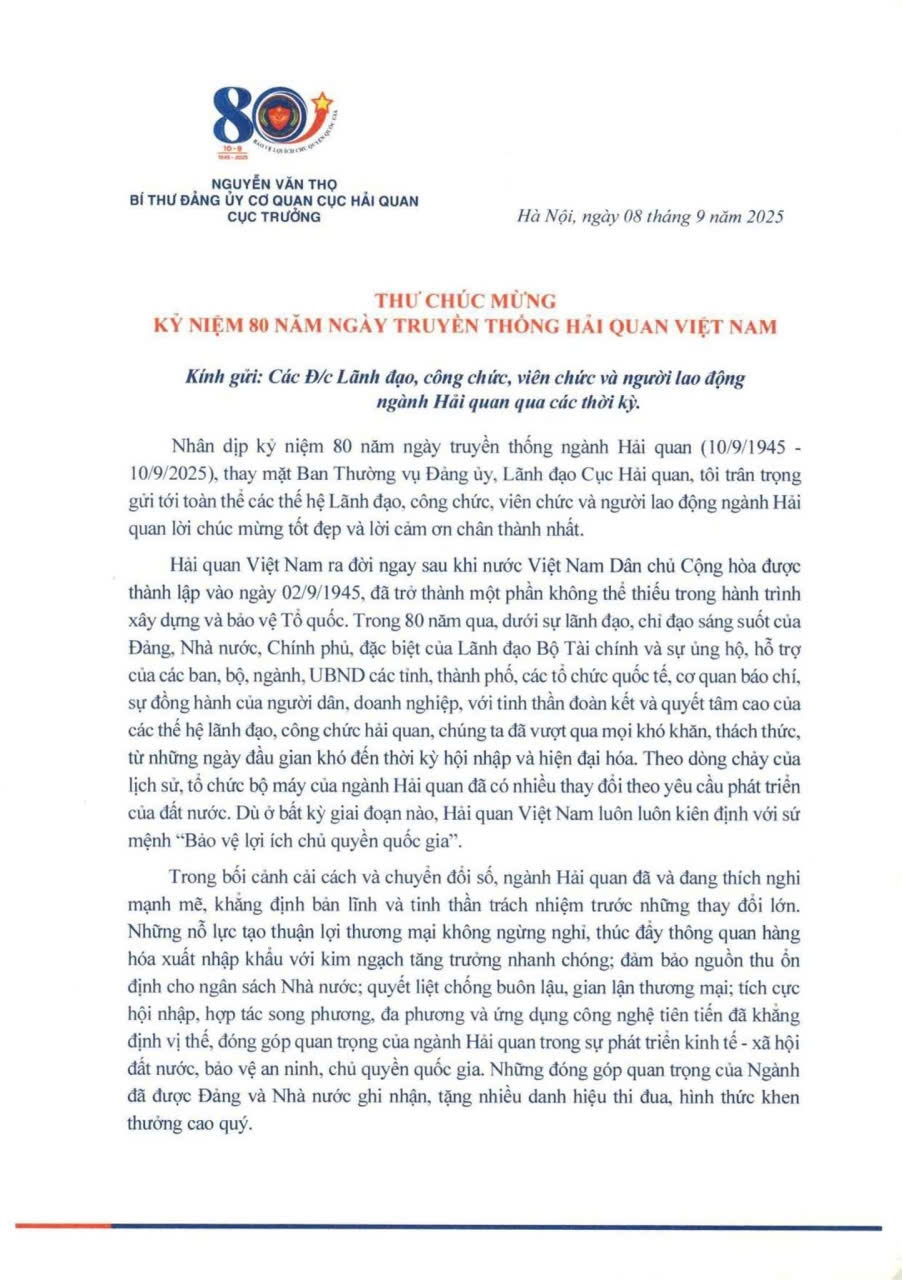 Cục trưởng Nguyễn Văn Thọ tri ân nhân Ngày truyền thống Hải quan Việt Nam