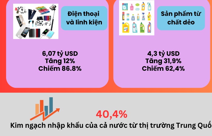 (INFOGRAPHICS): Chi gần 118 tỷ USD nhập khẩu hàng từ Trung Quốc trong 8 tháng
