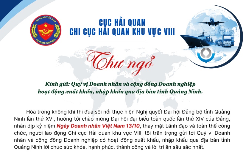 Lãnh đạo Hải quan khu vực VIII gửi thư tri ân nhân ngày Doanh nhân Việt Nam 13/10
