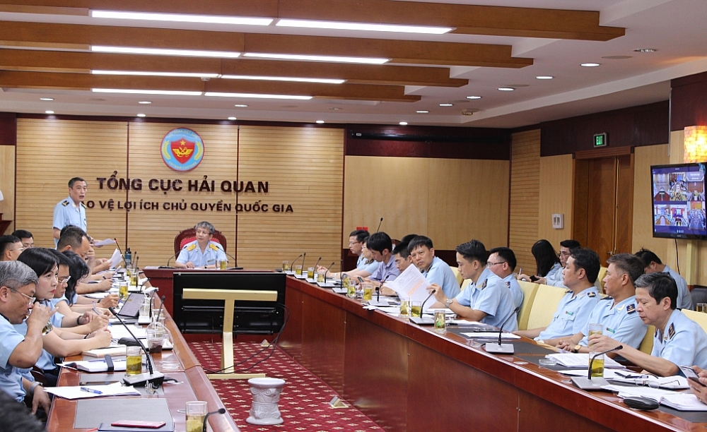 Quang cảnh điểm cầu tại trụ sở Tổng cục Hải quan. Ảnh: Q.H