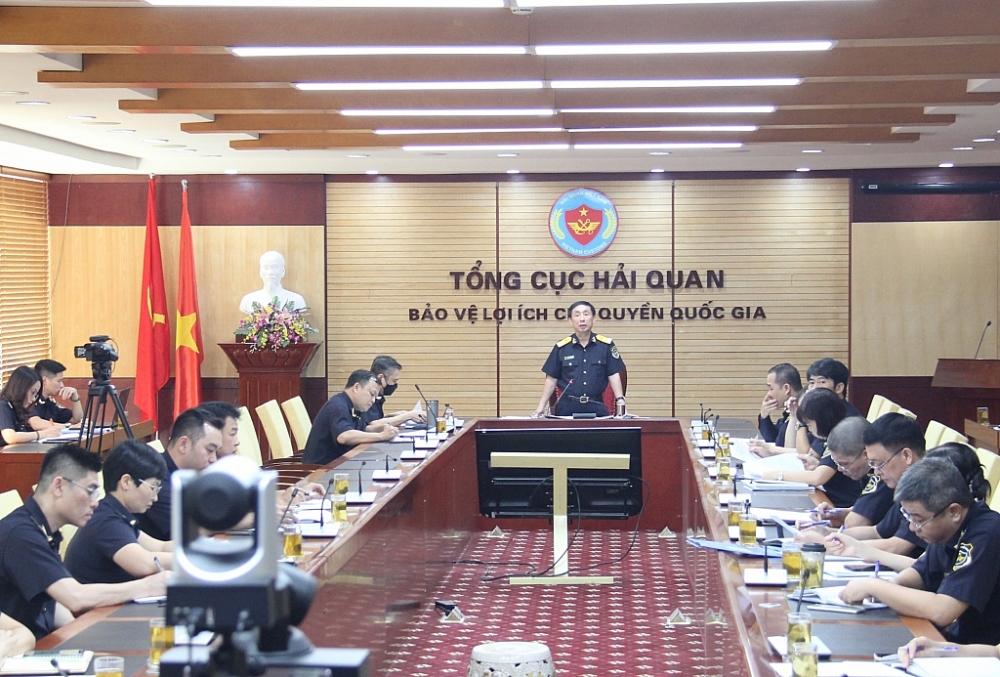 Quang cảnh hội nghị tại điểm cầu Tổng cục Hải quan. Ảnh: Q.H