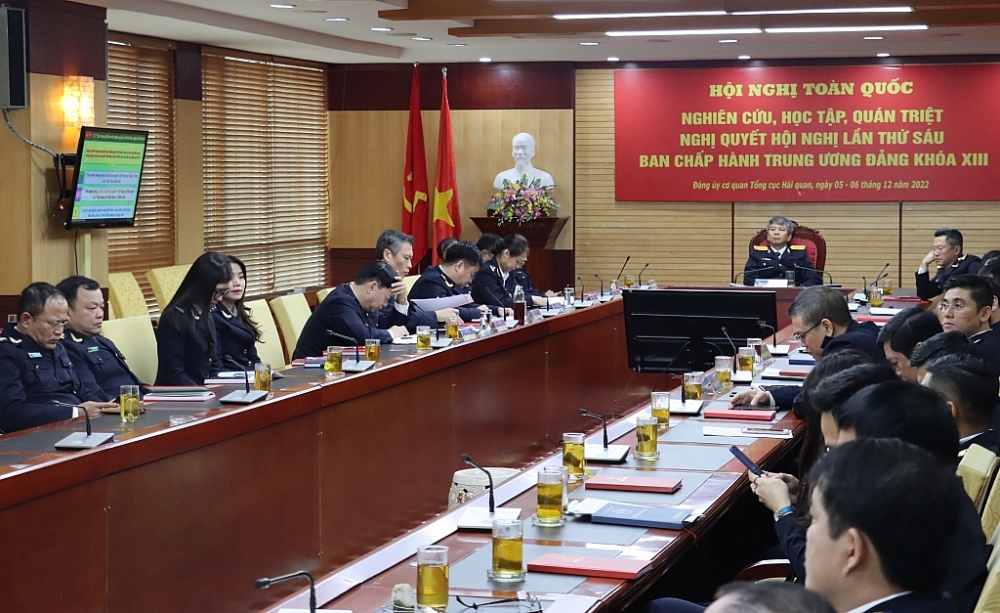 Điểm cầu tại tụ sở Tổng cục Hải quan. Ảnh: Q.H