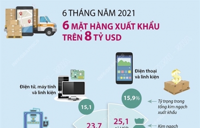 Infographics: Sáu mặt hàng đạt kim ngạch xuất khẩu trên 8 tỷ USD