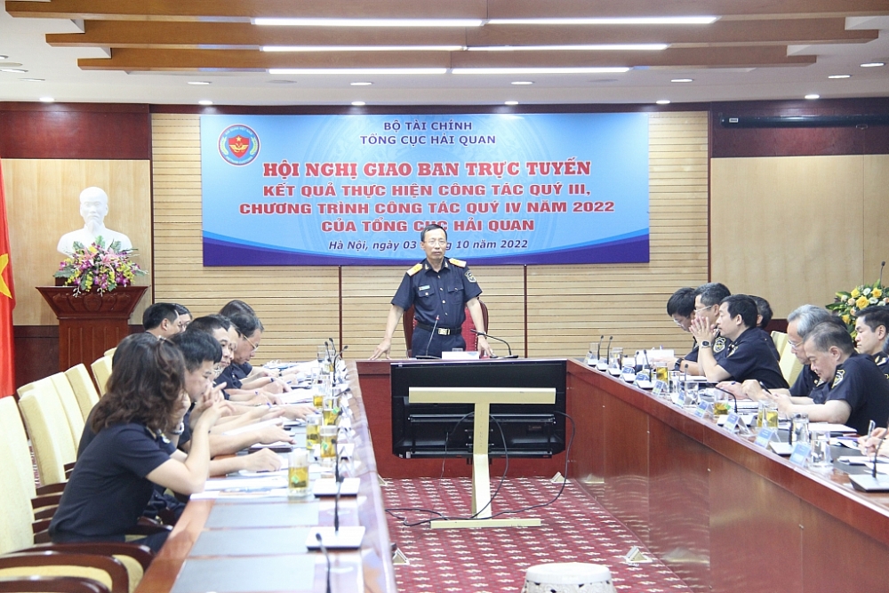 Toàn cảnh Hội nghị tại điểm cầu trụ sở Tổng cục Hải quan. Ảnh: T.Bình