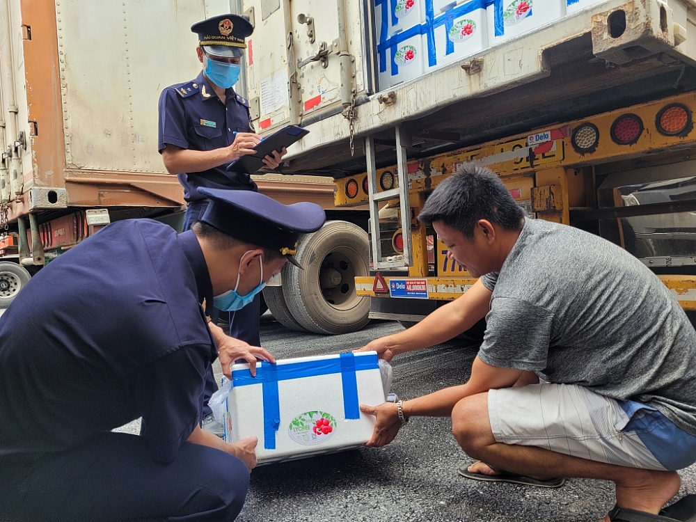 Hải quan Tân Thanh hướng dẫn DN thực hiện đóng gói hàng hóa là nông sản theo đúng quy định của đối tác. Ảnh: H.Nụ