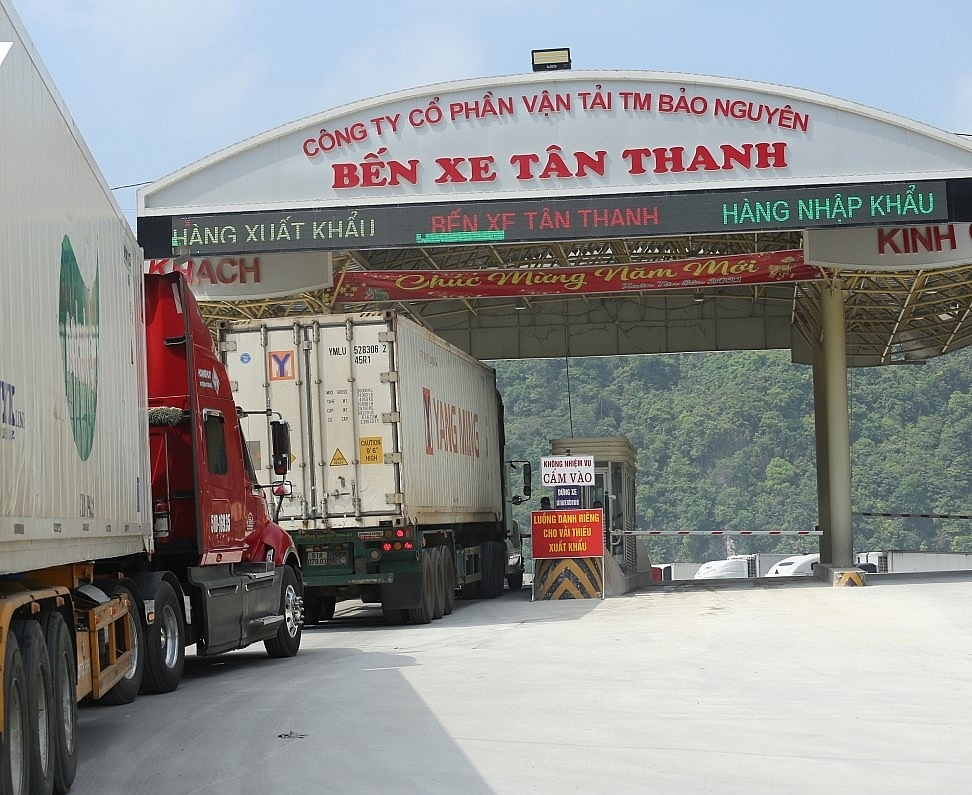Các xe vải vải thiều được phân luồng riêng vào bãi, đảm bảo không ùn tắc.