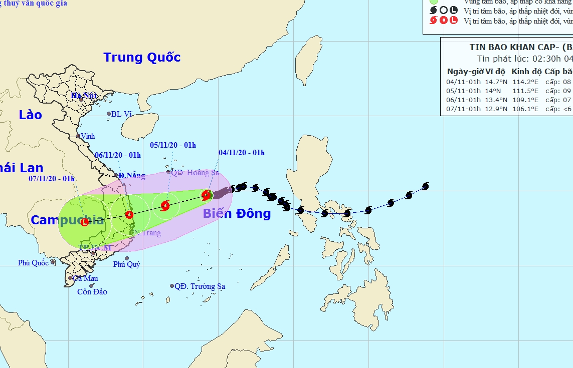Bão số 10 giật cấp 10, cách quần đảo Hoàng Sa khoảng 330km